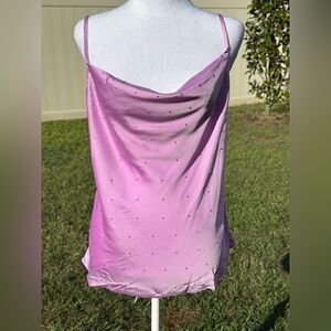NWOT Vocal satin lavender embellished gem peplum neck spaghetti strap tank Sz M